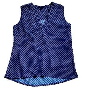 Theory Sleeveless Silk Blouse Top Womens Size Small Blue Print V Neck NW…